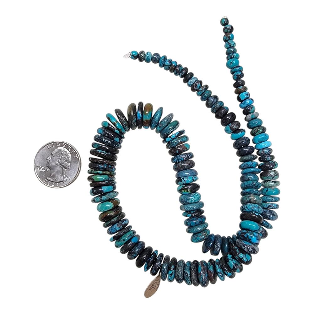 Vintage Turquoise Graduated Saucer Disc Beads Strand 20 in Southwest Heishi